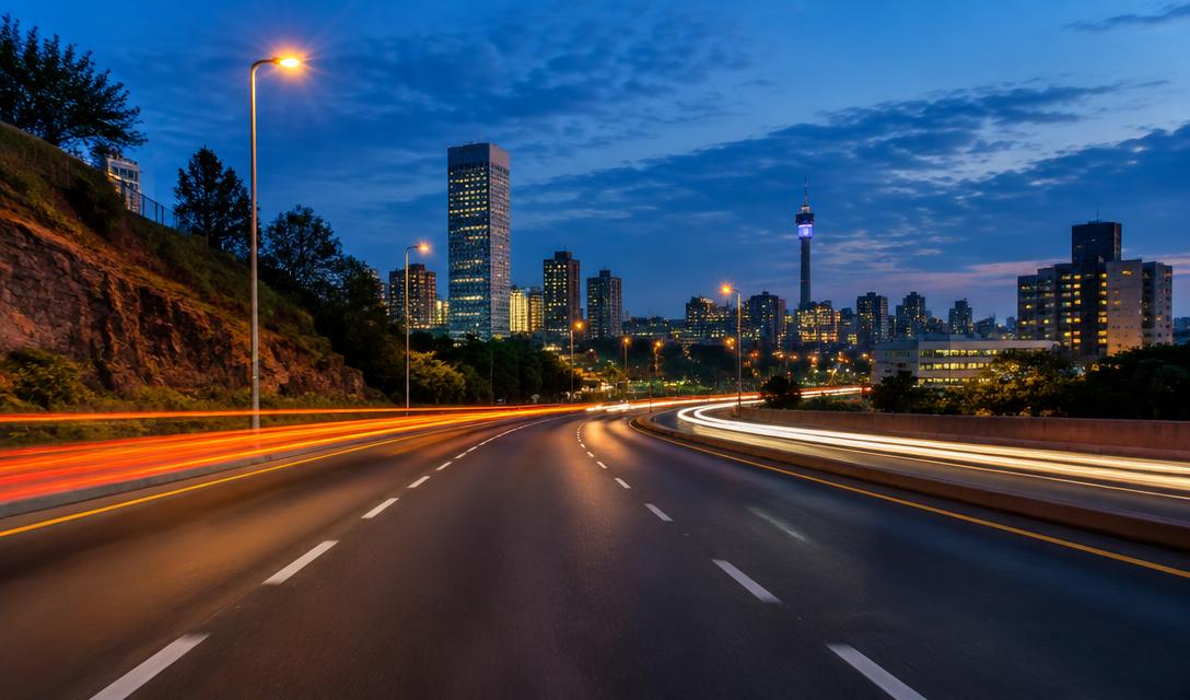 Johannesburg city road at night
